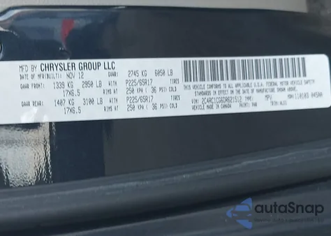 2013 Chrysler Town & Country Touring-L from USA, damaged, VIN 2C4RC1CG6DR621512